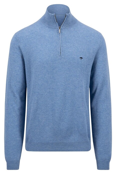 Fynch-Hatton Troyer-Zip Merino Cashmere Trui Cloud Blue