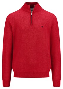 Fynch-Hatton Troyer Zip Uni Color Structure Trui Poppy Red