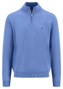 Fynch-Hatton Troyer Zip Uni Color Superfine Cotton Knit Trui Crystal Blue