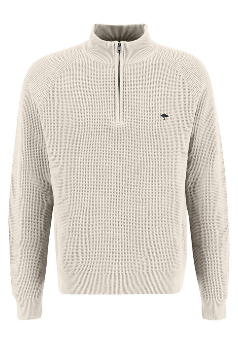 Fynch-Hatton Troyer Zip Uni Structure Knit Superfine Cotton Pullover Off White