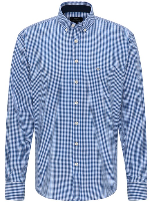 Fynch-Hatton Twill Vichy Button Down Shirt Blue