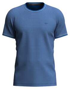 Fynch-Hatton Two-Tone Crew Neck Subtle Texture Cotton T-Shirt Strong Blue