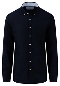 Fynch-Hatton Uni Button-Down Linen Shirt Navy