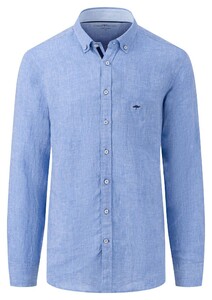 Fynch-Hatton Uni Button-Down Linnen Overhemd Crystal Blue