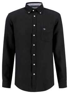 Fynch-Hatton Uni Button-Down Linnen Overhemd Zwart