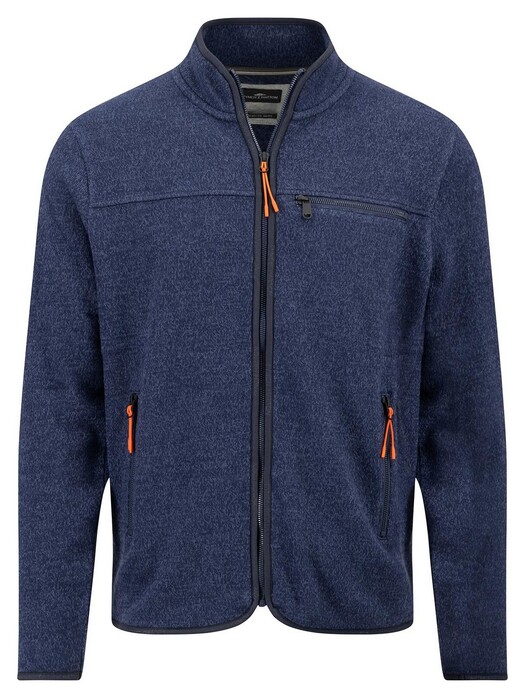 Fynch-Hatton Uni Color Contrast Details Polar Fleece Cardigan Navy