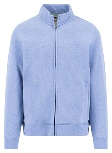 Fynch-Hatton Uni Color Cotton Sweat Stand-Up Zip Collar Cardigan Crystal Blue