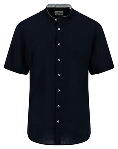 Fynch-Hatton Uni Color Linnen Cotton Stand-Up Collar Overhemd Navy