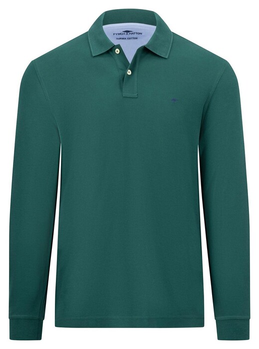 Fynch-Hatton Uni Color Longsleeve Supima Cotton Poloshirt Dark Emerald