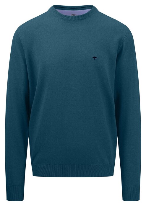 Fynch-Hatton Uni Color O-Neck Superfine Cotton Pullover Dark Teal