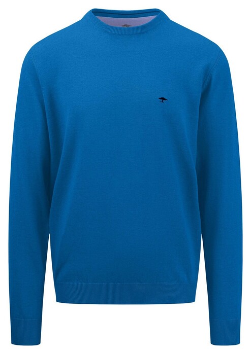 Fynch-Hatton Uni Color O-Neck Superfine Cotton Pullover Vibrant Blue