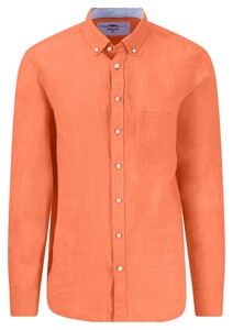 Fynch-Hatton Uni Color Premium Linen Button-Down Shirt Sunny Orange