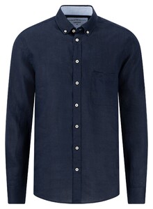 Fynch-Hatton Uni Color Premium Linnen Button-Down Overhemd Navy