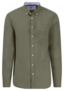 Fynch-Hatton Uni Color Premium Linnen Button-Down Overhemd Olive