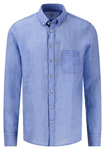Fynch-Hatton Uni Color Premium Linnen Button-Down Overhemd Strong Blue