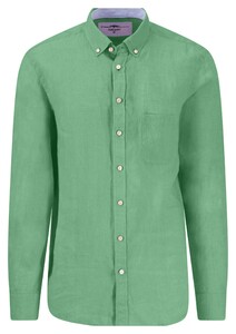 Fynch-Hatton Uni Color Premium Linnen Button-Down Overhemd Turf Green