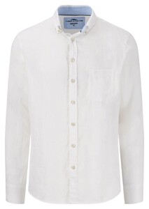 Fynch-Hatton Uni Color Premium Linnen Button-Down Overhemd Wit