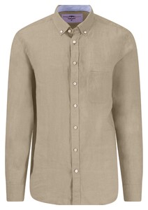 Fynch-Hatton Uni Color Premium Linnen Button-Down Overhemd Zand