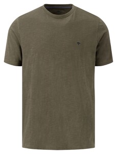 Fynch-Hatton Uni Color Textured Slub Cotton Crew Neck T-Shirt Donker Khaki