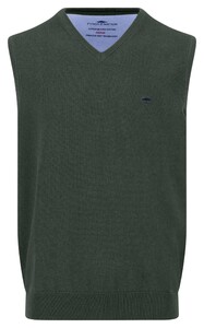 Fynch-Hatton Uni Color V-Neck Slipover Superfine Cotton Slip-Over Dark Ivy
