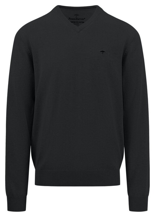 Fynch-Hatton Uni Color V-Neck Superfine Cotton Pullover Black