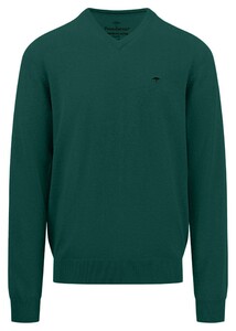 Fynch-Hatton Uni Color V-Neck Superfine Cotton Pullover Dark Emerald