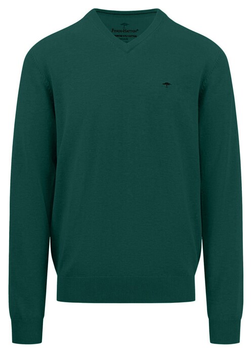 Fynch-Hatton Uni Color V-Neck Superfine Cotton Pullover Dark Emerald