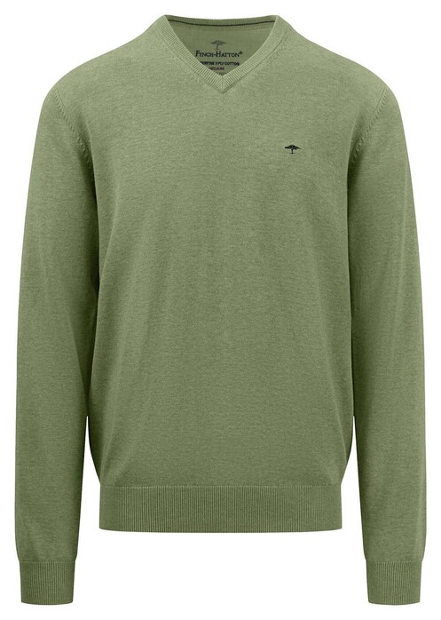 Fynch-Hatton Uni Color V-Neck Superfine Cotton Pullover Light Khaki