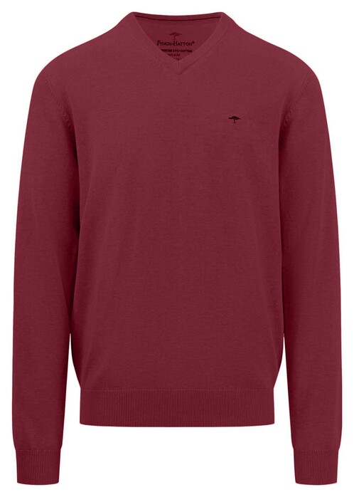 Fynch-Hatton Uni Color V-Neck Superfine Cotton Pullover Ruby Red