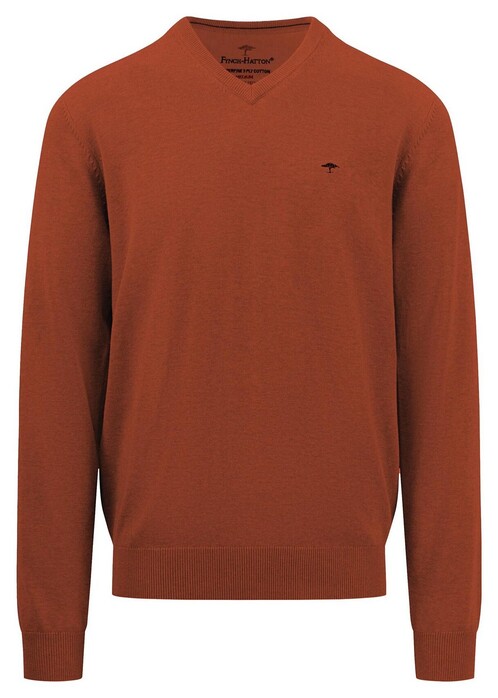 Fynch-Hatton Uni Color V-Neck Superfine Cotton Pullover Rust