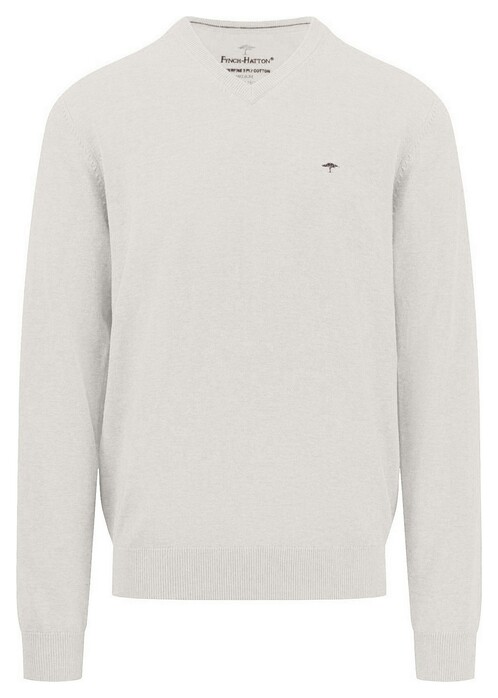 Fynch-Hatton Uni Color V-Neck Superfine Cotton Pullover Winter White