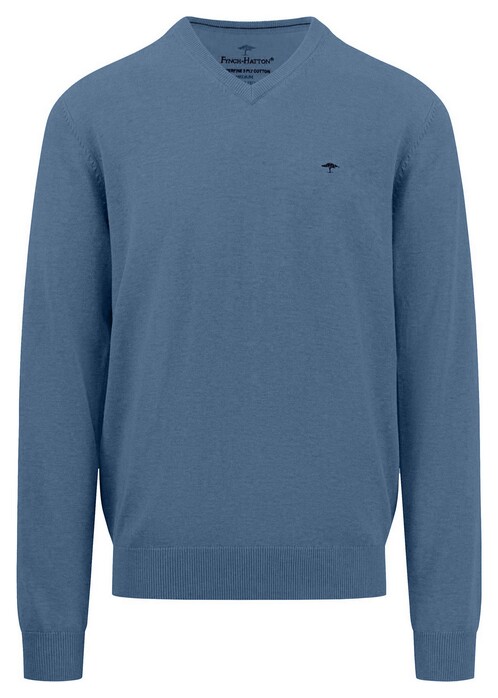 Fynch-Hatton Uni Color V-Neck Superfine Cotton Trui Cloud Blue