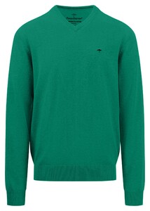 Fynch-Hatton Uni Color V-Neck Superfine Cotton Trui Grasgroen