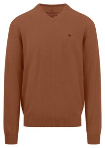 Fynch-Hatton Uni Color V-Neck Superfine Cotton Trui Hazel