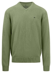 Fynch-Hatton Uni Color V-Neck Superfine Cotton Trui Light Khaki