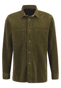 Fynch-Hatton Uni Cotton Corduroy Large Buttons Overshirt Deep Forest