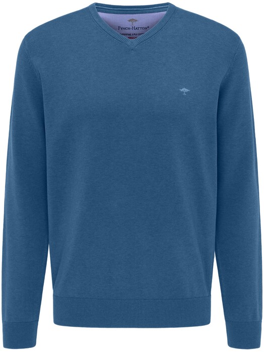 Fynch-Hatton Uni Cotton V-Neck Pullover Azure