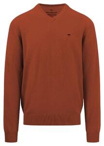 Fynch-Hatton V-Neck Uni Color Superfine Cotton Trui Roest