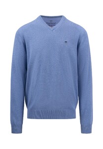 Fynch-Hatton V-Neck Uni Superfine Cotton Pullover Crystal Blue