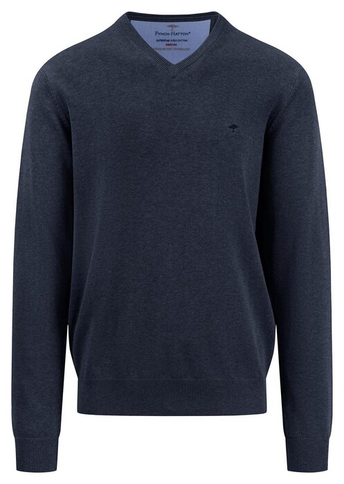 Fynch-Hatton V-Neck Uni Superfine Cotton Pullover Navy