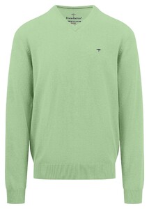 Fynch-Hatton V-Neck Uni Superfine Cotton Pullover Soft Green