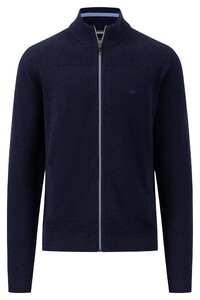 Fynch-Hatton Zip Cardigan Jacket Superfine Cotton Texture Vest Navy