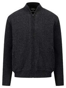 Fynch-Hatton Zip Jacket Lambswool Teddy Cable Knit Vest Charcoal