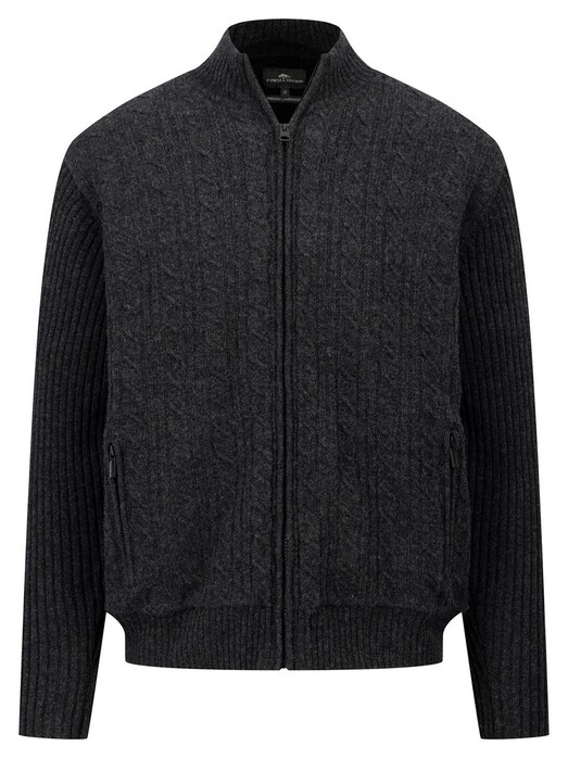 Fynch-Hatton Zip Jacket Lambswool Teddy Subtle Cable Pattern Cardigan Steel