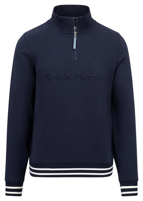 Fynch-Hatton Zip Troyer Chunky Uni Color Tone-on-Tone Logo Pullover Navy