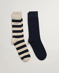 Gant 2Pack Barstripe And Solid Socks Sokken Desert Beige