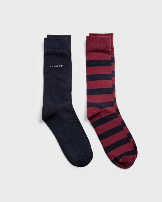 Gant 2Pack Barstripe And Solid Socks Sokken Port Red