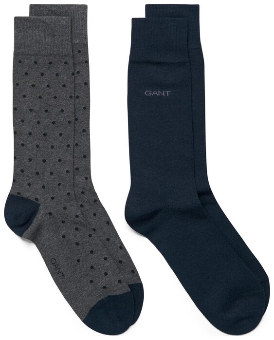 Gant 2Pack Dot And Solid Socks Sokken Houtskool Grijs