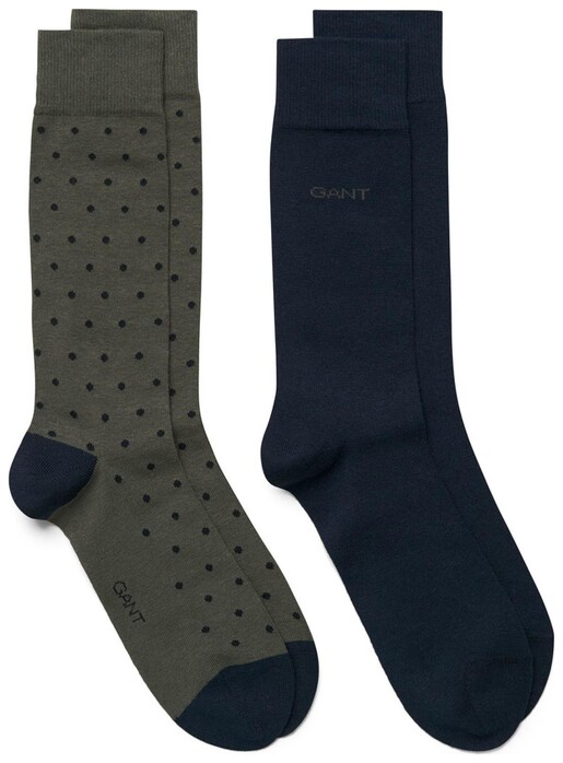 Gant 2Pack Dot And Solid Socks Sokken Mosgroen