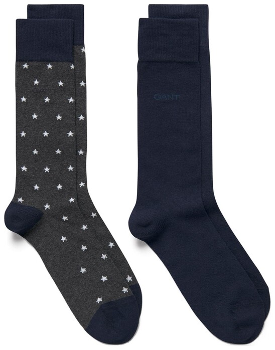 Gant 2Pack Stars and Solid Socks Charcoal Grey